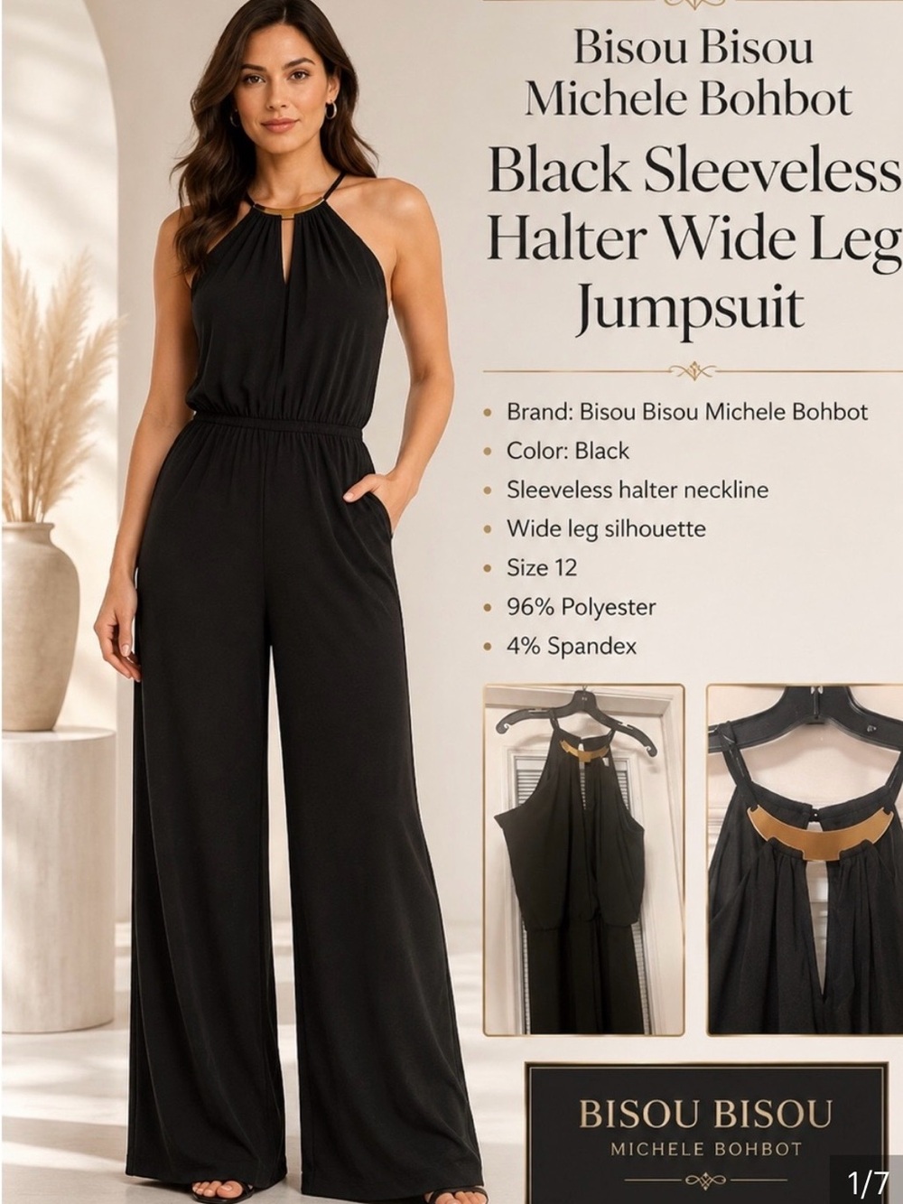 Bisou Bisou Black Halter Wide-Leg Jumpsuit